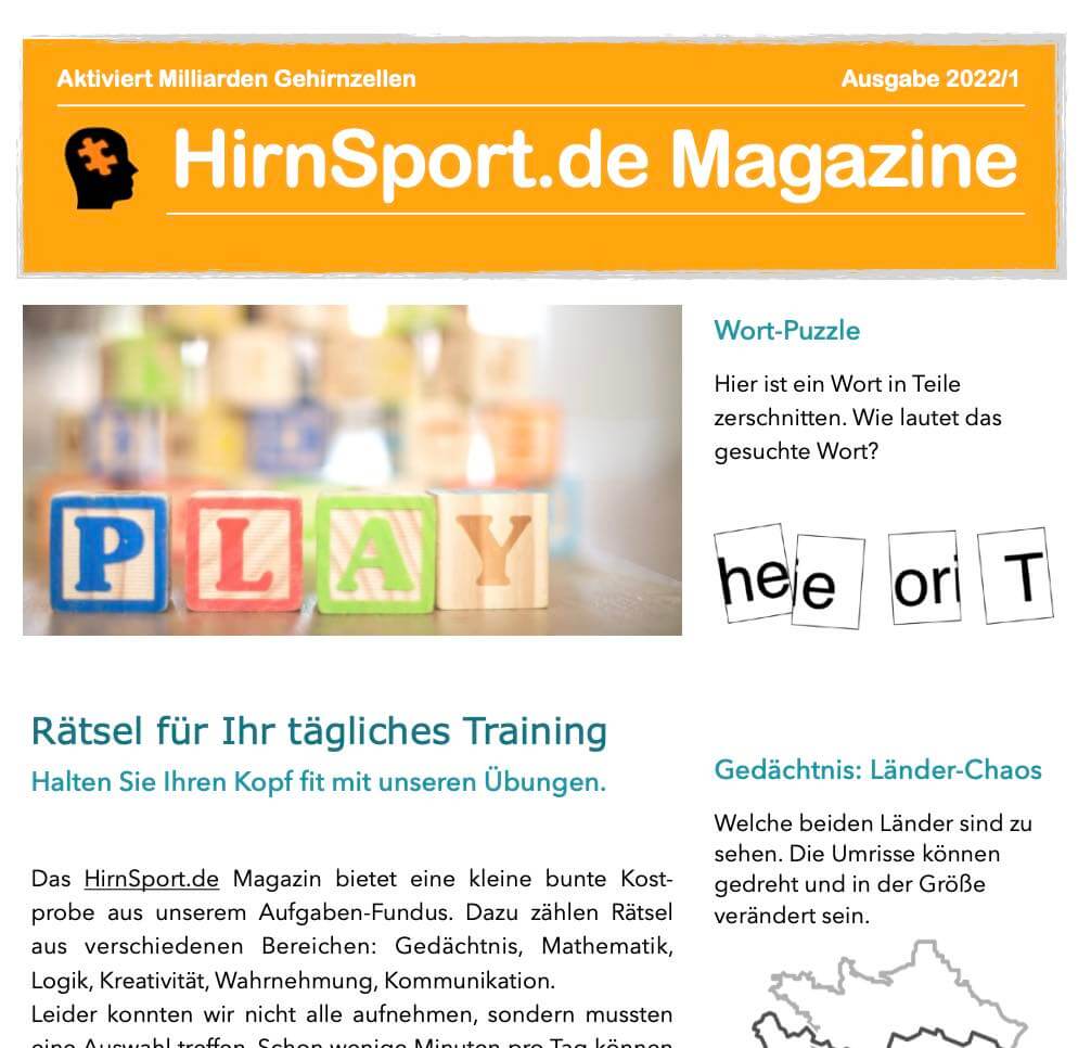 Gehirnjogging PDF - HirnSport Magazin 1 Magazin Cover Bild: Gehirnjogging PDF